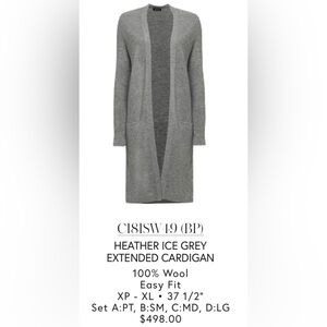 NWT Worth Heather Ice Grey Extended Cardigan - 100% Wool Size S